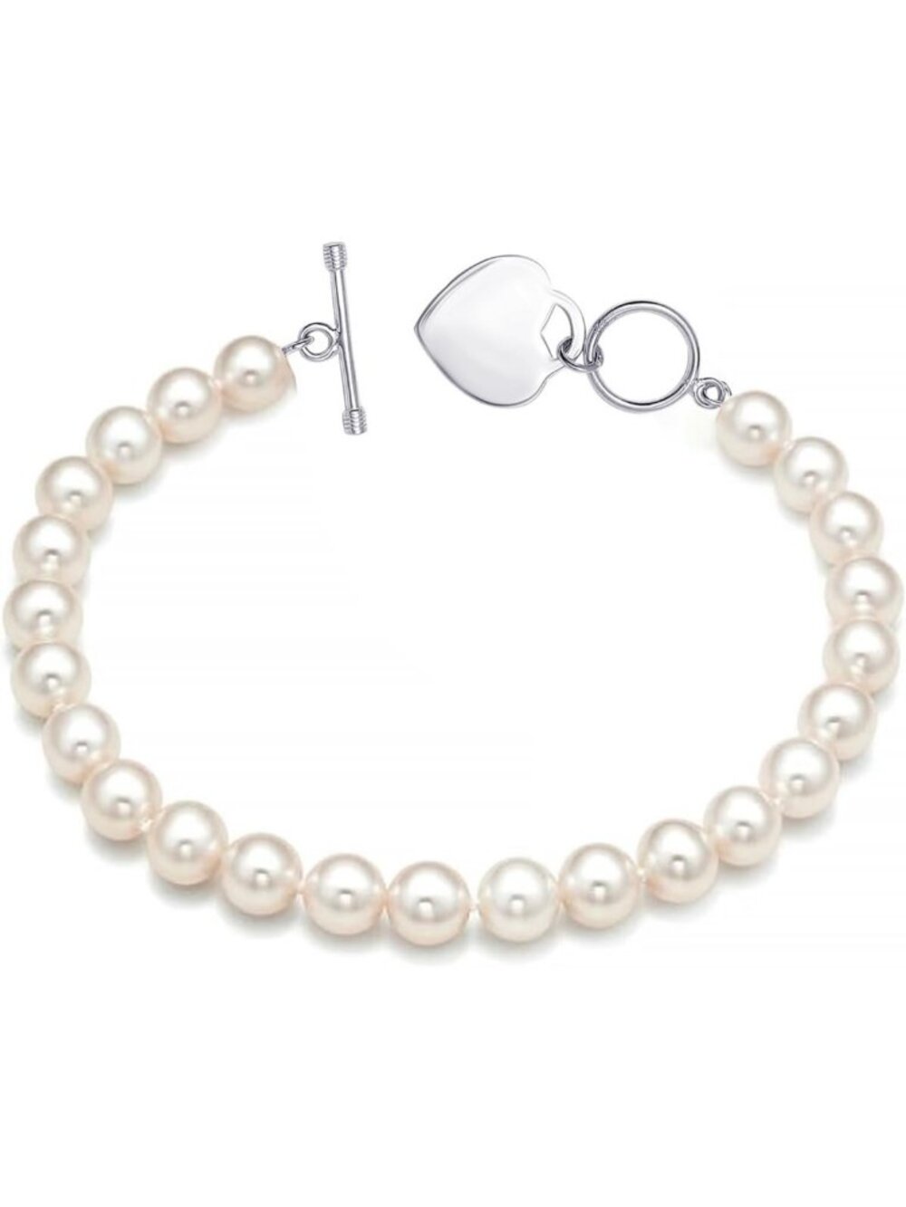 925 Sterling Silver Simulated Pearl Beaded Bracelet for Women & Teens